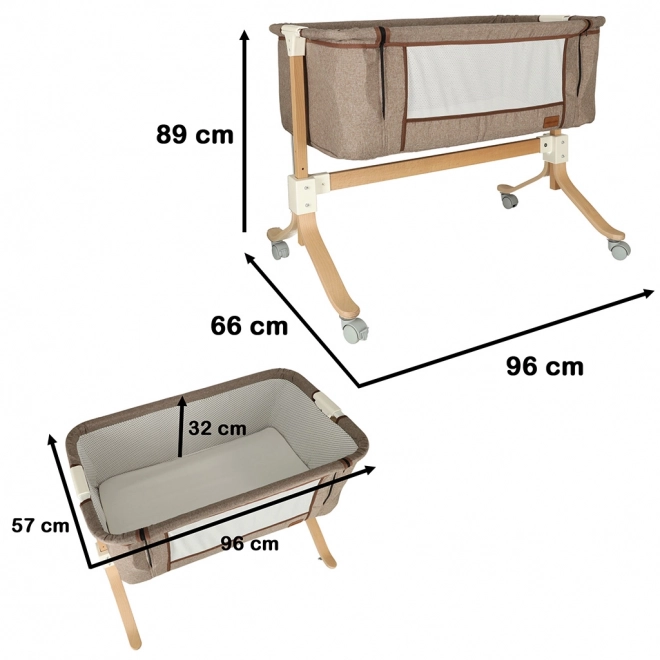 Wooden Baby Co-Sleeper Crib with Wheels