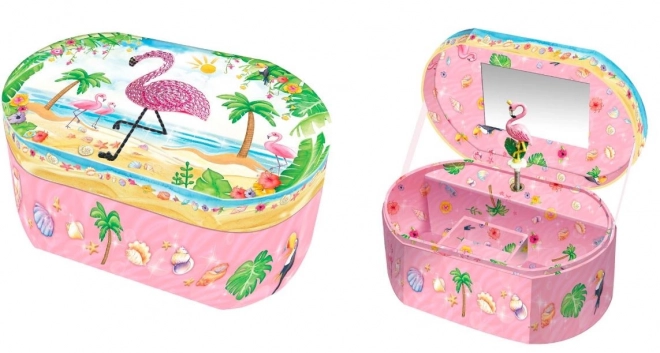 Oval Music Box with Flamingo Design