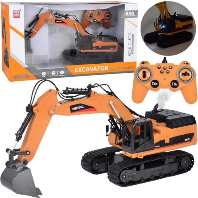 Remote Control Excavator Toy with LED, Sound, and Smoke Effects