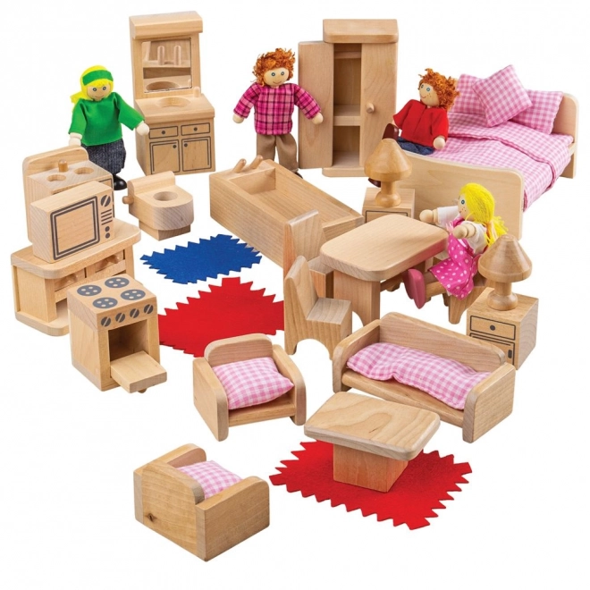 Bigjigs Toys Wooden Dollhouse Furniture and Family Set