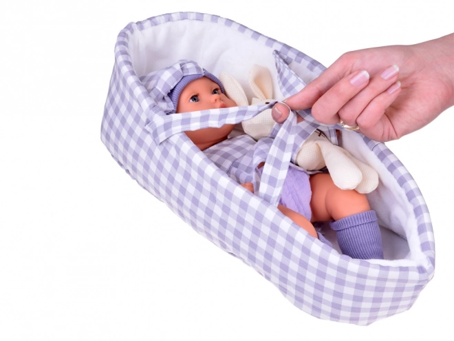 Newborn Doll with Grey Hat and Dress with Bunny Toy