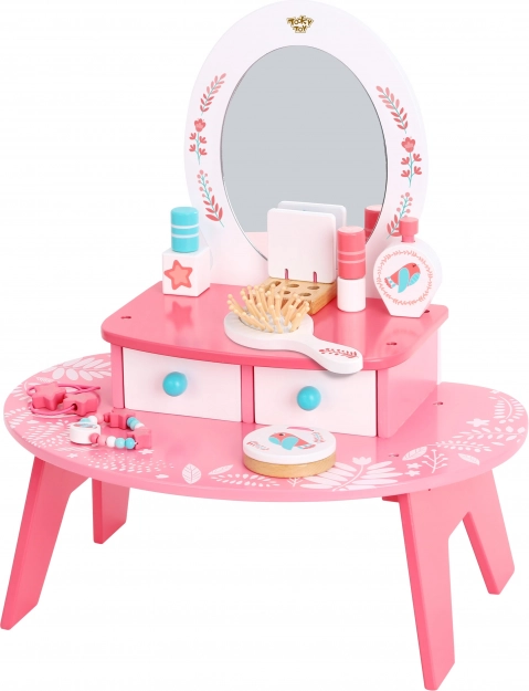 Růžová dřevěná toaletka s zrcadlem Tooky Toy