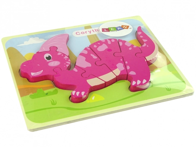 Wooden Dinosaur Puzzle - Pink Corythosaurus & Purple Spinosaurus