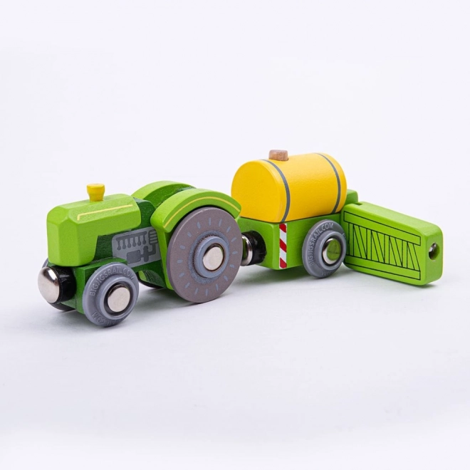 Green Bigjigs Rail Tractor with Trailer