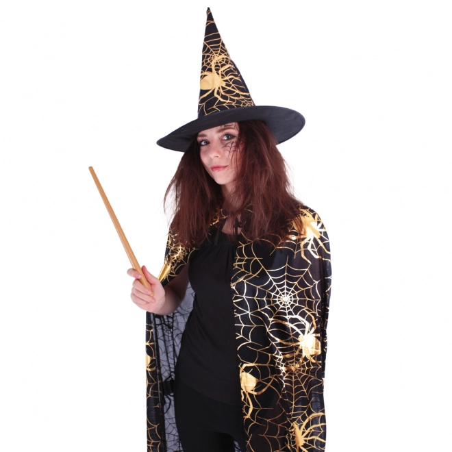 Wizard Cape with Hat and Cobweb Design for Adults