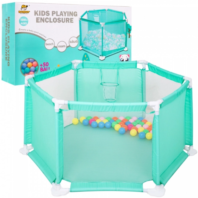 Children's Playpen with Colorful Balls and Basketball Hoop