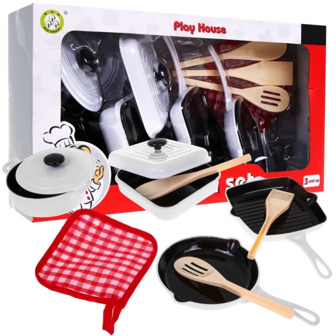 10-piece Cookware Set for Little Chef Red Cooking Playset with Accessories