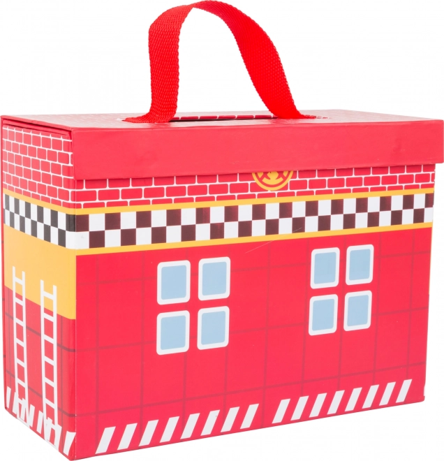 Kleine Fuß Holz Feuerwehrstation im Koffer
