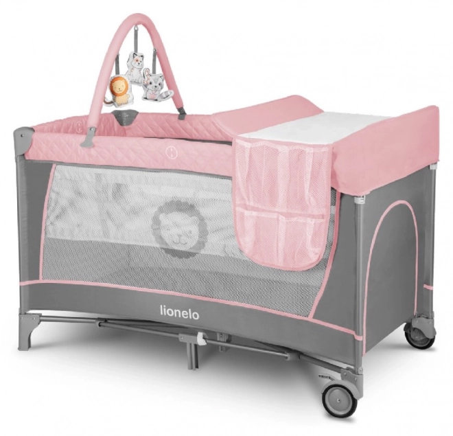 Lionelo Travel Crib and Playpen Flower 2-in-1 Grey Scandi – Flamingo