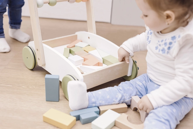 Wooden Cart with Colorful Blocks