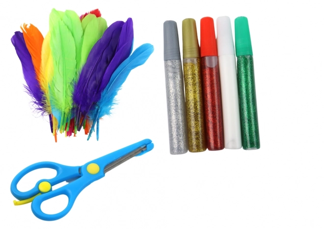 Creative Set for Kids with Stickers, Pom Poms, Feathers and Glitter