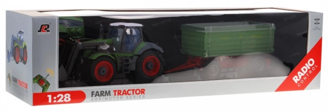 Remote Control Green Tractor with Trailer and Backhoe for Kids 3+