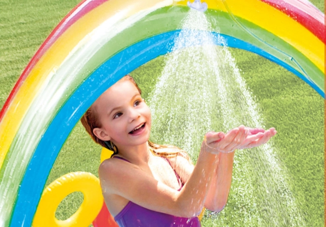 Children's Play Center Pool with Slide and Rainbow Shower