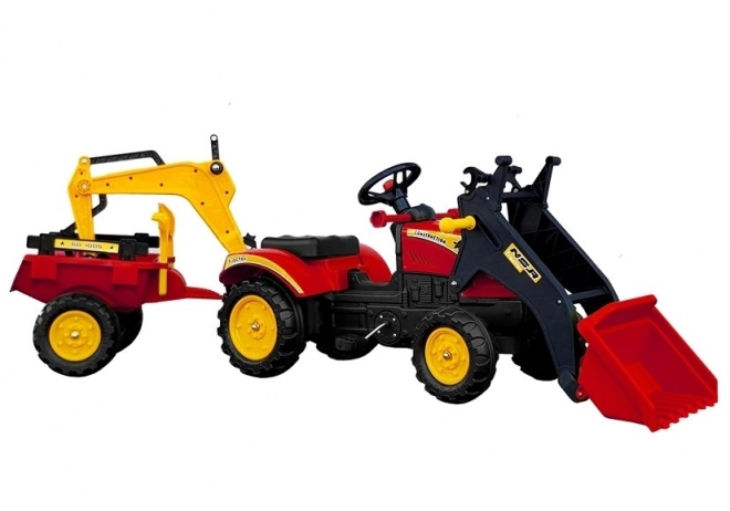 Pedal Tractor with Trailer and Loader - Red