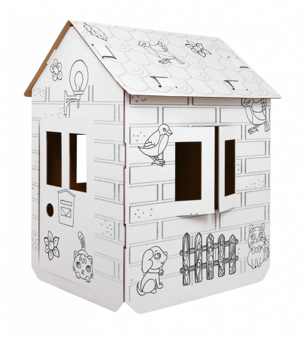 XXL Cardboard House with 3D Coloring Car for Kids