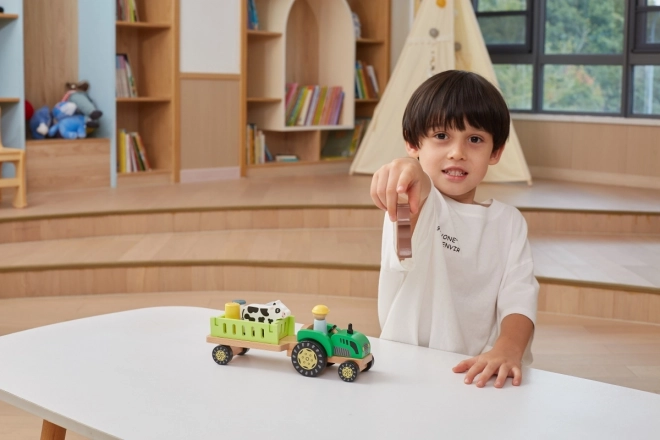 Wooden Tractor with Animals