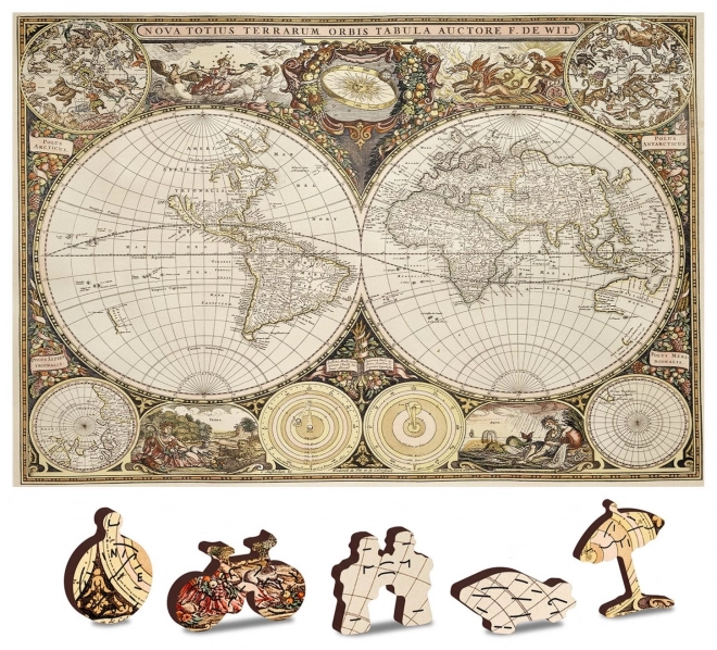 Wooden Antique World Map 2-in-1 Puzzle