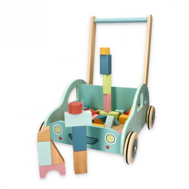 Wooden Push Cart with Blocks