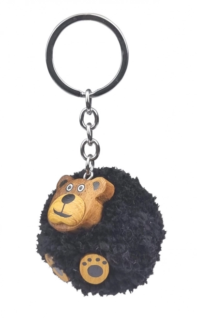 Wooden Keychain with Bear Pom Pom