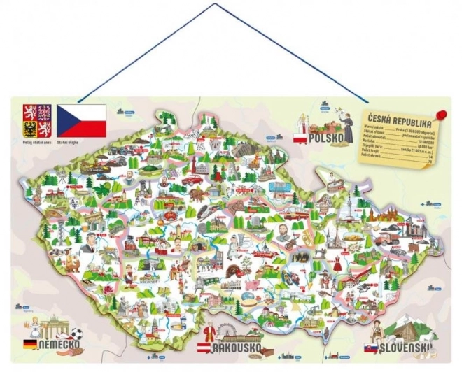 Woody Magnetic Map of the Czech Republic with Illustrations and Board Game