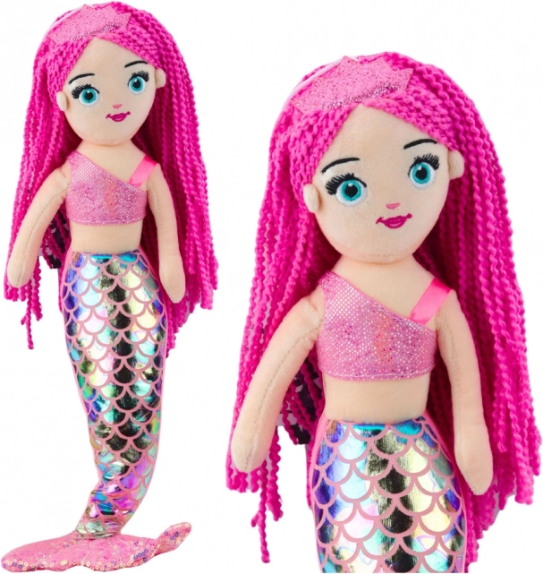 Plüschpuppe Meerjungfrau mit holografischem Schwanz rosa 48 cm