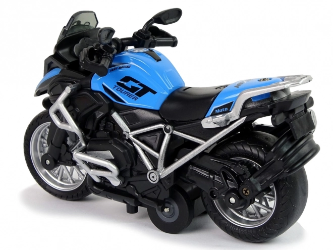 Pull-Back Blue GT Motorcycle Toy 1:14 Scale with Lights and Sound