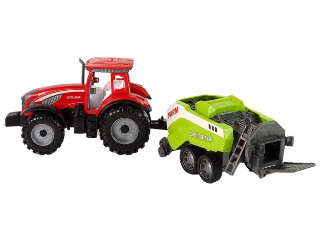 Red Farm Tractor with Green Seeder