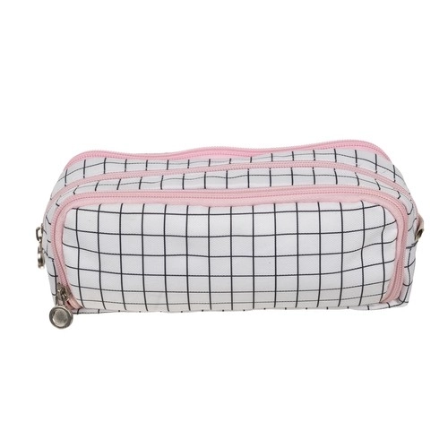 Foldable Triple Compartment School Pencil Case in Checkered