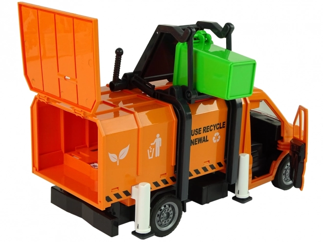 Orange Friction-Powered Garbage Truck with Sound Effects