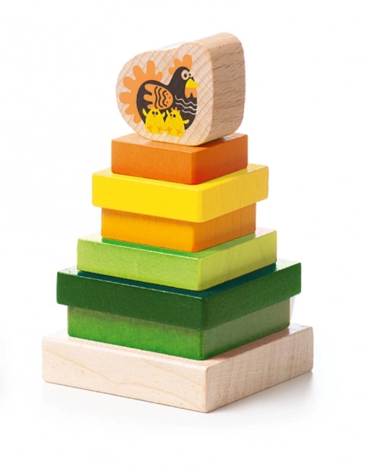 Colorful Pyramid with Hen Wooden Puzzle