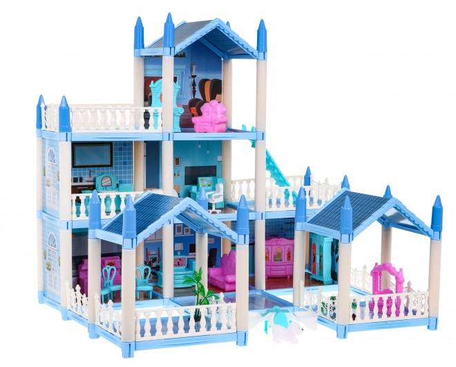 Three-story Dollhouse Blue Villa Gift for Girls 6+