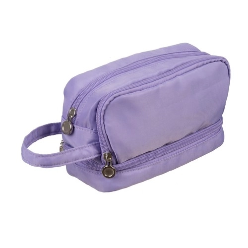 Large Purple School Pencil Case - Foldable with Three Compartments