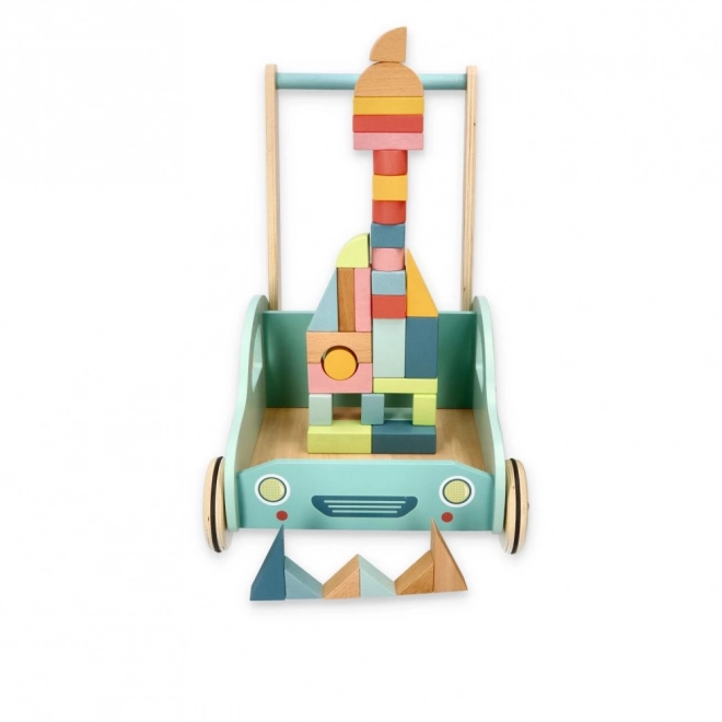 Wooden Push Cart with Blocks