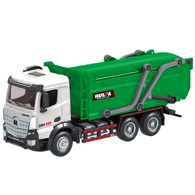 Metal Movable Garbage Truck Huina Green 1:50