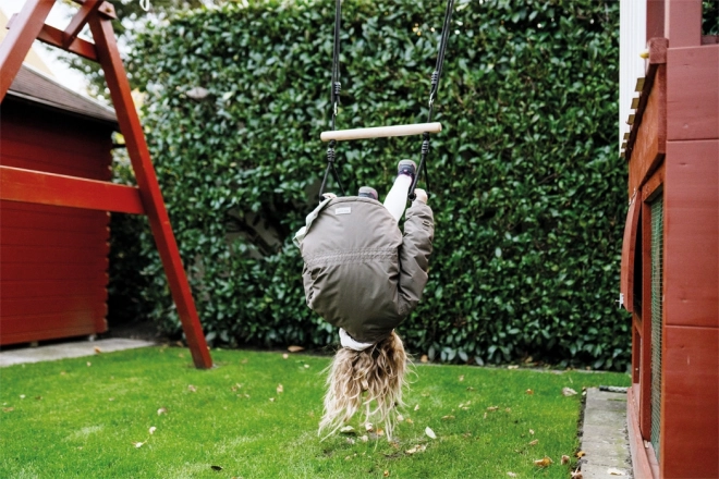 Small Foot Trapeze Swing with Gymnastic Rings Black Line