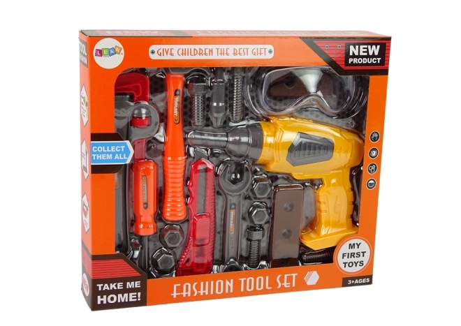 Large DIY Tool Set with Battery-Operated Drill