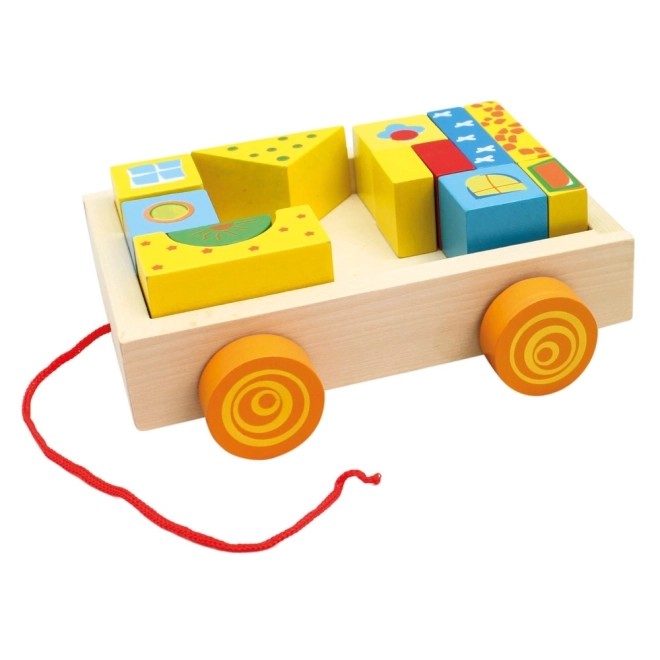 Wooden Pull Cart with Blocks - 19 Pieces