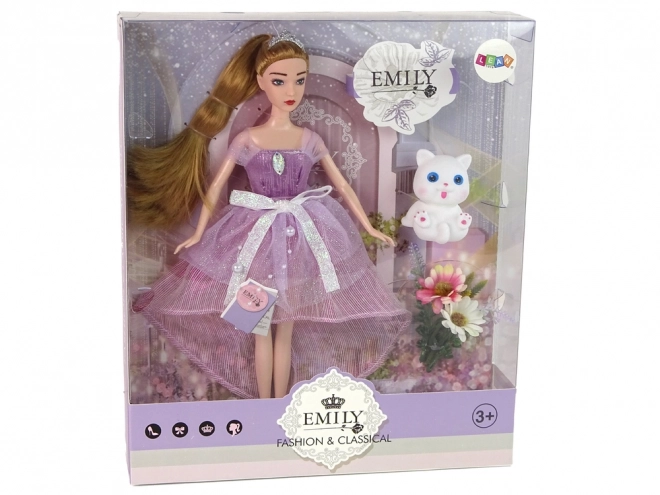 Emily Long Hair Doll with White Kitten