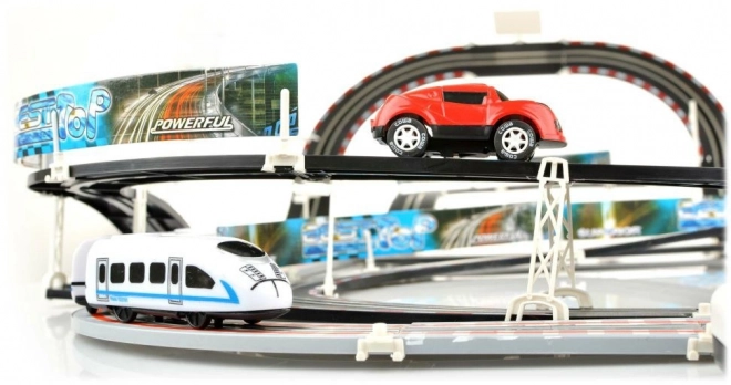 2-in-1 Race Track with Electric Train and Car for Kids 6+