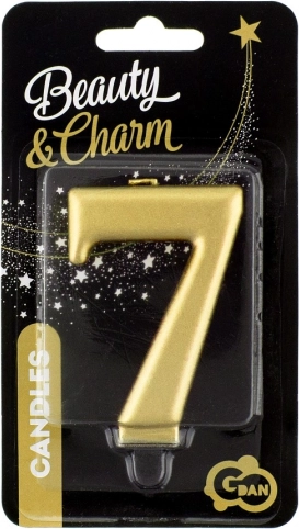 candela numero 7 in colore oro metallizzato GODAN Beauty & Charm 8 cm