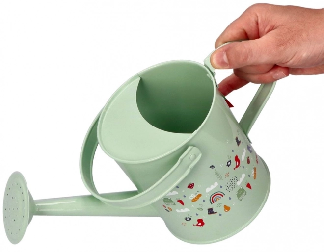 Metal watering can with spring motif
