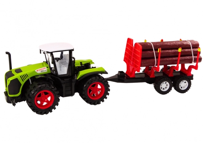 Green Farm Tractor with Log Trailer