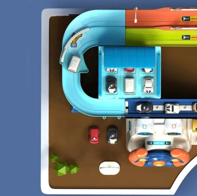 Parking Garage with Interactive Steering Wheel and 4 Cars