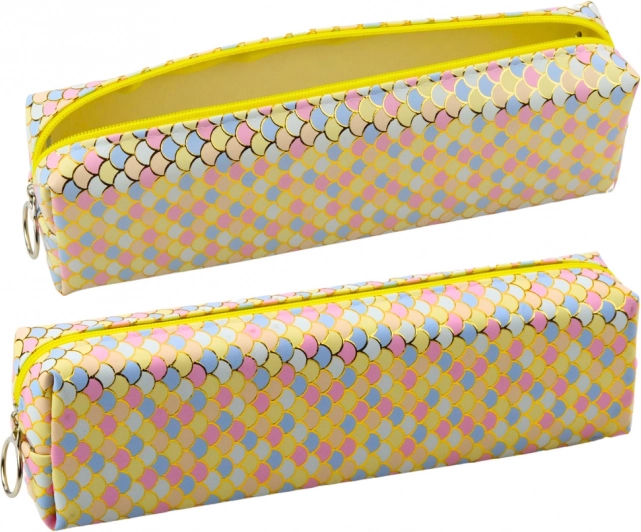 Astuccio scolastico con motivo di squame di pesce colorate giallo 21x6cm