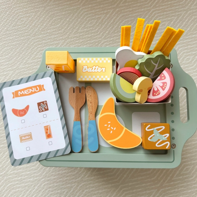 Set Colazione Woopie Green con Vassoio e Accessori in Legno Pastello