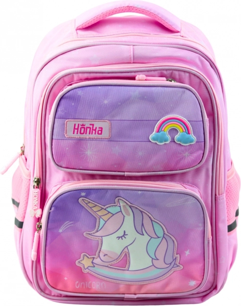 Iskolai hátizsák egyszarvúval és mellkasi szíjjal rózsaszín 20L
