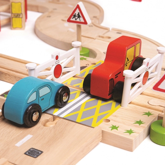 Bigjigs Rail Wooden Train Set with Country Road 80 Pieces