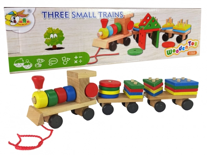 Wooden Train Locomotive 2 Detachable Wagons