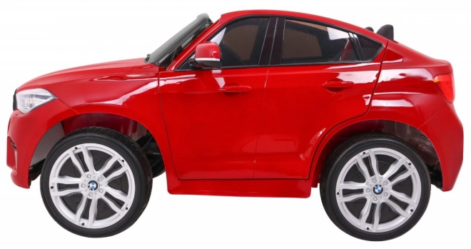 BMW X6M XXL pro 2 děti Červený lak + dálkové ovládání + eko kůže + bezpečnostní pásy + pomalý rozjezd + MP3 + LED