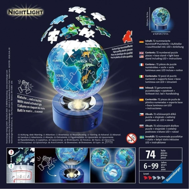 Ravensburger 3D Globe Puzzle with Light 72 Pieces